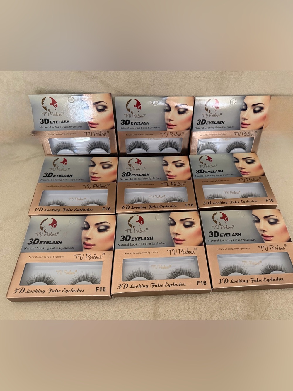 Lot of 9 New Full Sets of 3D False Eyelashes F16 – Natural Black Lashes